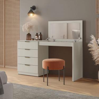 Imagem de Penteadeira Camarim com Porta Joias e Tampo Reclinável 4 Gavetas Afrodite 100%mdf Off White
