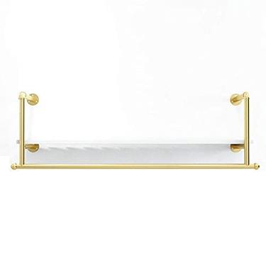 Imagem de CUTPOIY Prateleiras de exibição de roupas, cabides de metal para pendurar na parede, prateleiras de armazenamento de roupas de loja de roupas, rack de sapatos (dourado 100 x 28 x 30 cm)