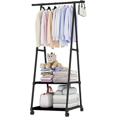 Imagem de LIFOND Suporte para roupas, trilho sobre rodas, suporte independente de metal resistente, fácil de montar para armazenamento de roupas, suporte de exibição para decoração de quarto, preto