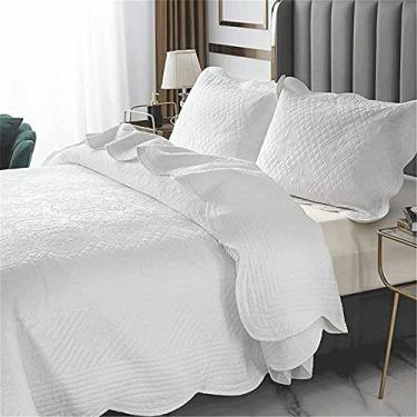 Imagem de AKALNNB Colcha acolchoada super macia, conjunto de cama king size, 3 peças com 2 fronhas padrão em relevo para todas as estações, cobertor de algodão para decoração de cama, bege, 270 *