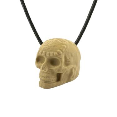 Imagem de Colar de apito da morte asteca - pingente de caveira marrom para homens e mulheres - 125+ dB gritando som - joia grunge gótica declaração - colar de terror alto - cordão encerado preto de 50 cm