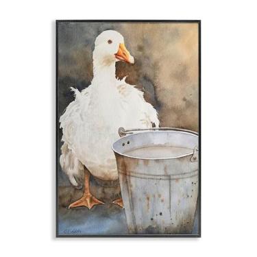Imagem de Stupell Industries Duck & Country Pail Arte giclée emoldurada preta, design por Stephanie Fielden, 40,6 x 61 cm