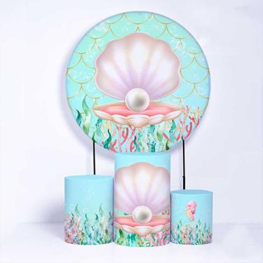 Imagem de Kit Painel de Festa Redondo de 1,50m e Trio de Cilindros Fundo do Mar - Fera Print