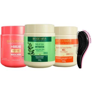 Imagem de Kit Máscaras Bio Extratus Brilho Jaborandi Mel 500g +Escova