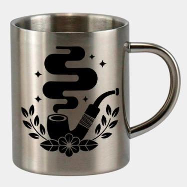 Imagem de Caneca de Inox Premium Prateada 400ml UMBANDA CACHIMBO ESOTERICO FLOR 