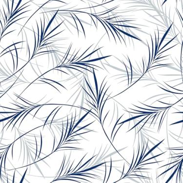 Imagem de VaryStyle Papel de parede azul cinza com ramos de folha, descasque e cole folhas neutras papel de parede floral para quarto, banheiro, vinil impermeável, autoadesivo, papel de contato com folhas