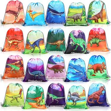Imagem de Pacote com 40 artigos de festa de dinossauro, sacos com cordão para crianças, sacos de presente de aniversário, sacos de lembrancinhas de festa com tema de dinossauro, mochila, guloseimas, doces, para meninos e meninas, chá de bebê, viagem, escola, viagem, 20 estilos