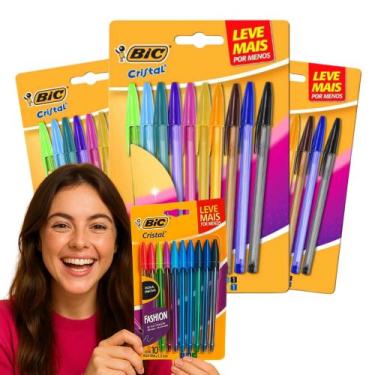 Imagem de Caneta Bic Coloridas Esferográfica Cristal Fashion 10 Cores
