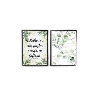 Imagem de Kit 2 Quadros Evangélicos Salmo 23 33X24Cm - Madeira Preta - Quadros O