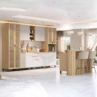 Imagem de Armário Cozinha Completa 340cm Aura c/ Bancada Ilha 100% MDF - Casa La