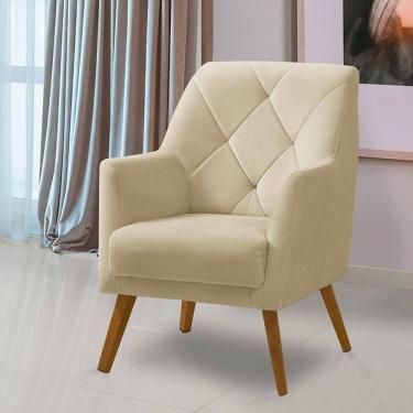 Imagem de Poltrona Decorativa Bordada Magali Veludo Bege Lansofbr