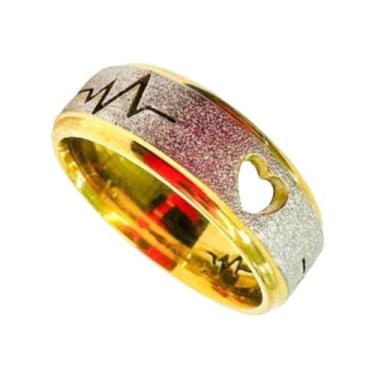 Imagem de Anel Ouro 18k 6mm Coração Batimentos Risco Casamento Noivados Casal Lu