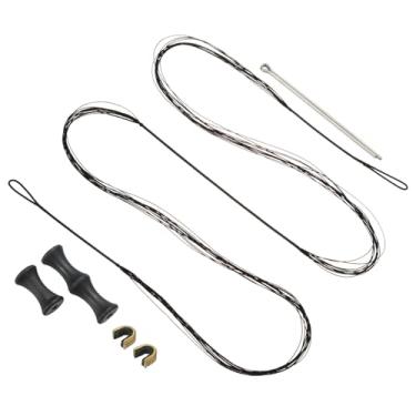 Imagem de PATIKIL Substituição de corda de arco de 173 cm, acessórios de cordas de arco para tiro com arco 12 fios com protetor de dedo e 2 pontos de fixação de latão para arco longo recurvo tradicional, preto