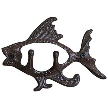 Imagem de Cabide montado na parede, design em forma de peixe de ferro fundido, gancho para toalha, cinto decorativo resistente para presente de parede de metal, 2 ganchos "peixes"