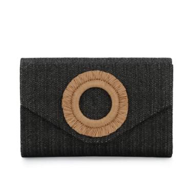 Imagem de GOKTOW Bolsa clutch de palha em vime, bolsas de praia para mulheres, casamento, férias, viagem, festa, 2025, Preto