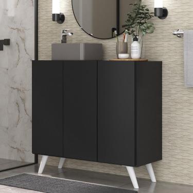 Imagem de Gabinete Banheiro 3 Portas Retrô 90Cm Multimóveis Mp5030 Preto/Branco
