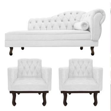 Imagem de Kit Diva Recamier Diana 140cm Lado Esquerdo E 02 Poltronas Classic Corano - Adj Decor Cor Branco