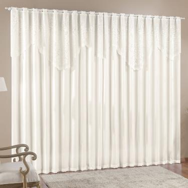 Imagem de Cortina 2,00m X 1,70m Do Momento Sala Quarto Renda Com Microfibra P Varão Palha