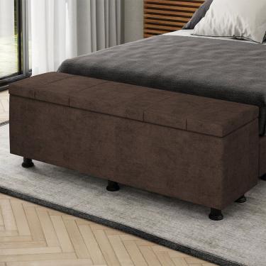 Imagem de Baú Sapateira Estofada Casal Queen Size 160 Cm Venus Veludo Skybox Marrom