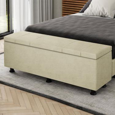 Imagem de Baú Sapateira Estofada Casal Queen Size 160 Cm Venus Veludo Skybox Bege