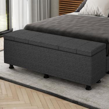 Imagem de Baú Sapateira Estofada Casal King Size 195 Cm Venus Linho Skybox Preto