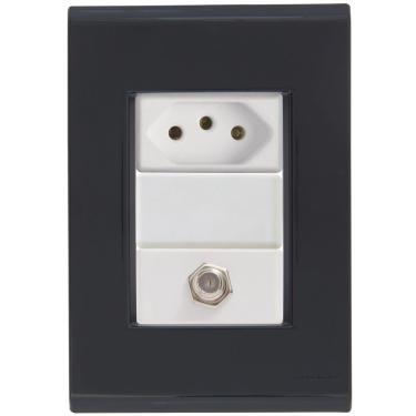 Imagem de Cj Tomadas 10a E Tv Sat Coaxial Liz Grafite Tramontina Completo Pronto Tramontina