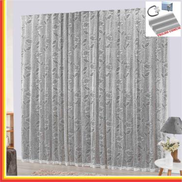 Imagem de Cortina Charme Em Renda Com Voal 4,00 X 2,50 Para Trilho Comum - Tabaco