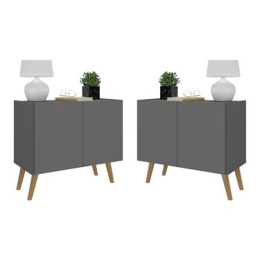 Imagem de Kit 2 Mesas De Cabeceira Retrô 2 Portas Mp4138 Grafite natural