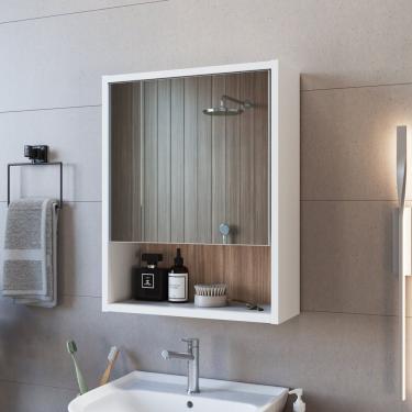 Imagem de Armário Para Banheiro Com Porta E Espelho Slim Branco - Montana