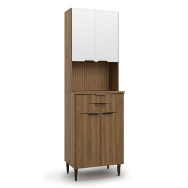 Imagem de Armário Paneleiro 4 Portas 2 Gavetas Paris Nogal Manchester- Branco Brilhante