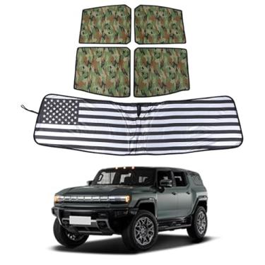 Imagem de Para Hummer EV SUV Acessórios de 4 peças para teto de para-sol e 1 peça de para-brisa dianteiro, para Hummer EV 2024 2025+ para-sol para-brisa e teto solar, para-sol de carro dobrável bloqueia raios