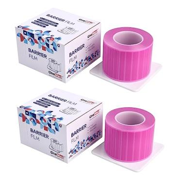 Imagem de ONEMED Rolo De Película Protetora Dental Rosa Com 2.400 Folhas E Dispensador 10 Cm X 15 Cm, Fita Descartável Para Clínica, Tatuagem, Salão Beleza, 1.200 Folhas/Rolo, 2 Rolos
