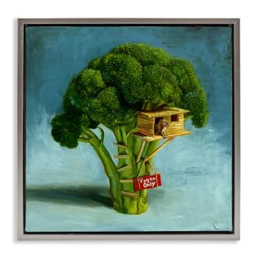Imagem de Stupell Industries Vegan Only Brócolis Treehouse Gray Framed Floater Canvas Wall Art Design por Lucia Heffernan, 63 x 63 cm