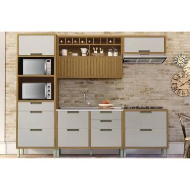 Imagem de Cozinha Modulada Nesher Imperatriz 5 Peças (2Balcões+2Aéreos+1Torre Quente) C6P46 Freijo/Off White-Nesher