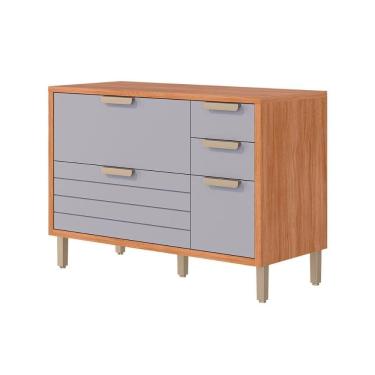 Imagem de Gabinete de Cozinha Modulado Balcão c/ Tampo Eloise c/ 4 Gavetas e 1 Porta Basculante Riscada 120 cm Cinamomo/Platina - MGM