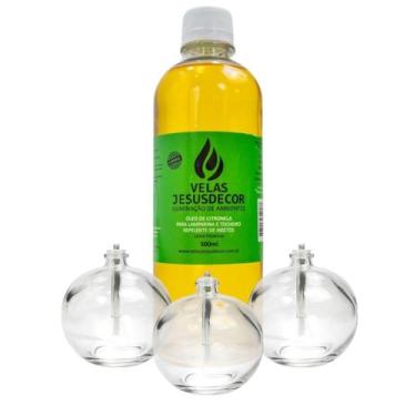 Imagem de Kit 3 Velas Lamparinas 100ml Fluido Citronela 500ml Junina - Velas Jes