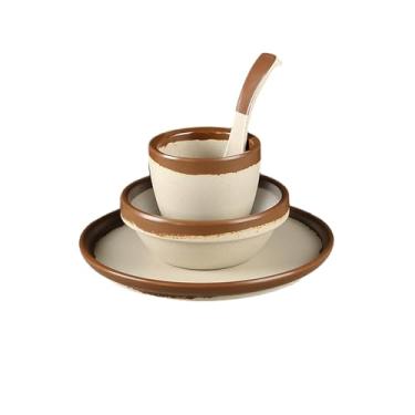Imagem de Prato e tigela de porcelana de imitação delicada de cor sólida simples antiqueda e resistente a altas temperaturas - conjunto de argila 3