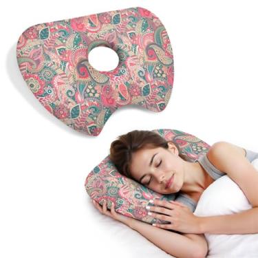 Imagem de BVOKQUC Travesseiro de piercing de orelha para dormir de lado, travesseiros com furos para dor de ouvido, travesseiro de donut para adultos, CNH, alívio de dor de ouvido, almofada de pressão e