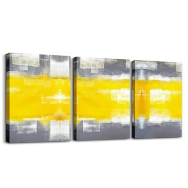 Imagem de Erosebridal Arte de parede abstrata emoldurada para quarto sala de estar amarelo branco cinza pintura grafite decoração de parede tela para banheiro escritório 3 peças 30,5 x 40,6 cm, pinturas