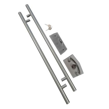 Imagem de Kit Fech Blindex Porta De Correr V/a+pux Tubh 60 Entre Furos - Natural Fosco