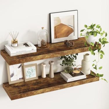 Imagem de Fun Memories Prateleiras flutuantes de 96 polegadas, prateleiras de parede rústicas de 24 cm de profundidade - Prateleira de armazenamento de parede extra mais profunda e mais grossa para cozinha