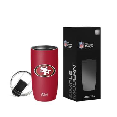 Imagem de Simple Modern Copo de café de viagem oficialmente licenciado NFL San Francisco 49ers 473 ml com tampa flip | Copo de aço inoxidável | Presentes de futebol para homens, mulheres | Coleção Voyager | San