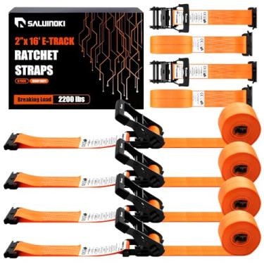 Imagem de SALUINOKI Correias de catraca E-Track 5 cm x 4,9 m para serviço pesado, correia de carga de caminhão baú, acessórios Etrack, carga de trabalho de 1000 libras para reboque laranja pacote com 6