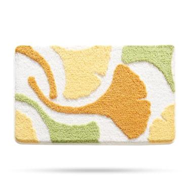 Imagem de Molesun Tapete de banho com folhas, tapete de banheiro antiderrapante macio tapete de banho de microfibra, tapete felpudo grosso absorvente de água para quarto, cozinha, decoração de casa, 50 x 78 cm