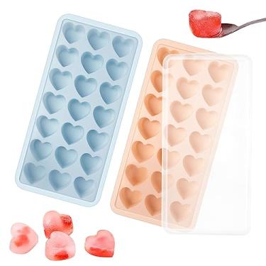 Imagem de Bandeja de gelo em forma de coração, molde de cubo de gelo de silicone de 21 furos com tampa removível flexível para uísque coquetel, chocolate, dia dos namorados (azul e rosa)
