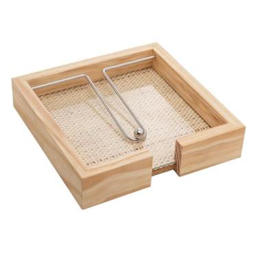 Imagem de Porta Guardanapos de Madeira Pinus com Fundo de Sisal e Aramado com Clipe 21cm X 21cm X 4cm - Woodart