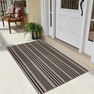 Imagem de USTIDE Tapete listrado fácil de juta lavável 78,7 x 120 cm, 80 x 120 cm, tapete interno para sala de estar, casa de fazenda, neutro, antiderrapante, para quarto, banheiro, cozinha, quintal