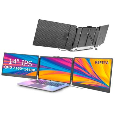 Imagem de KEFEYA Extensor de tela de laptop, monitor portátil de 14 polegadas para laptop, extensor de tela tripla FHD 1080p para laptop de 13 a 17,3 polegadas, HDMI/USB-C para MacBook, Windows, Chrome, Switch,