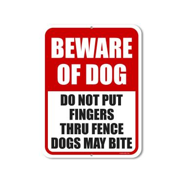 Imagem de Placa para cachorro Honey Dew Gifts, cuidado com o cachorro, não coloque os dedos na cerca de 23 cm por 30 cm Alumínio metálico cuidado com placas de cães para cerca, feito nos EUA