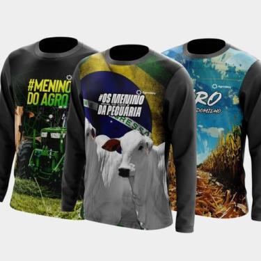 Imagem de Combo Kit 3 Camisas Agro Masculinas Manga Longa Zíper Proteção Uv Temá